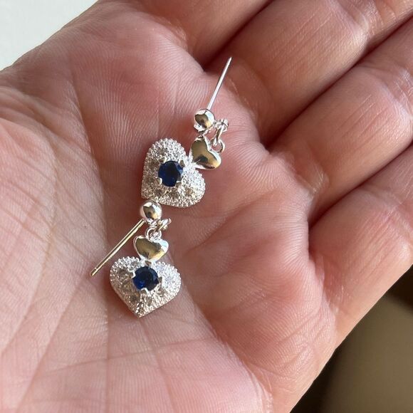 The Something Blue Heart drop earrings in sapphire and 925 - Picture 7 of 8